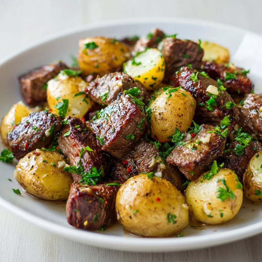 Garlic Steak Bites and Potatoes