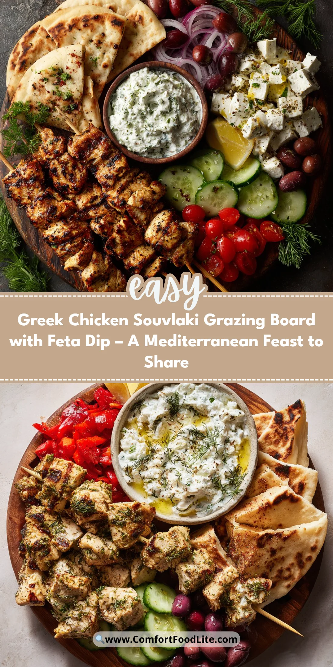 Greek Chicken Souvlaki Grazing Board with Feta Dip – A Mediterranean Feast to Share
