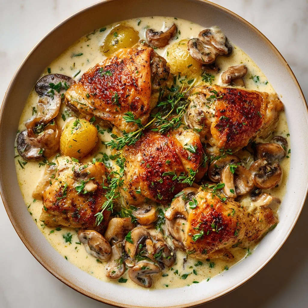 Herb Roasted Chicken in Creamy White Wine Sauce