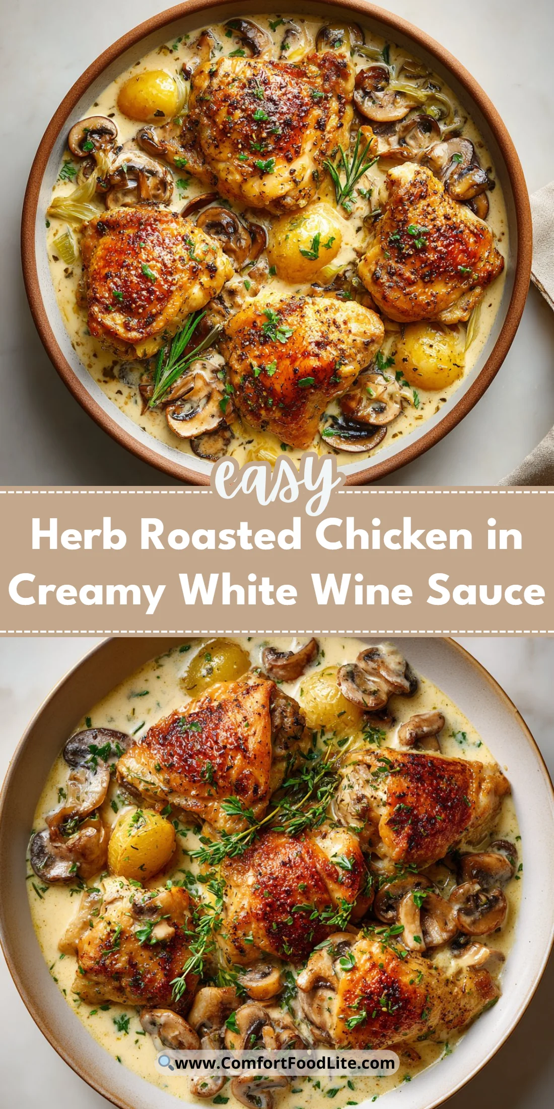 Herb Roasted Chicken in Creamy White Wine Sauce