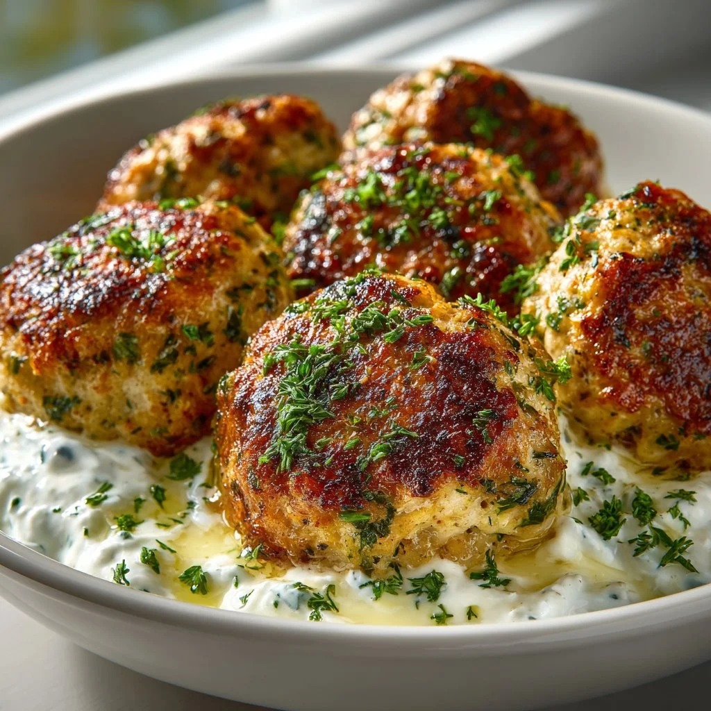 High Protein Greek Turkey Meatballs with Tzatziki
