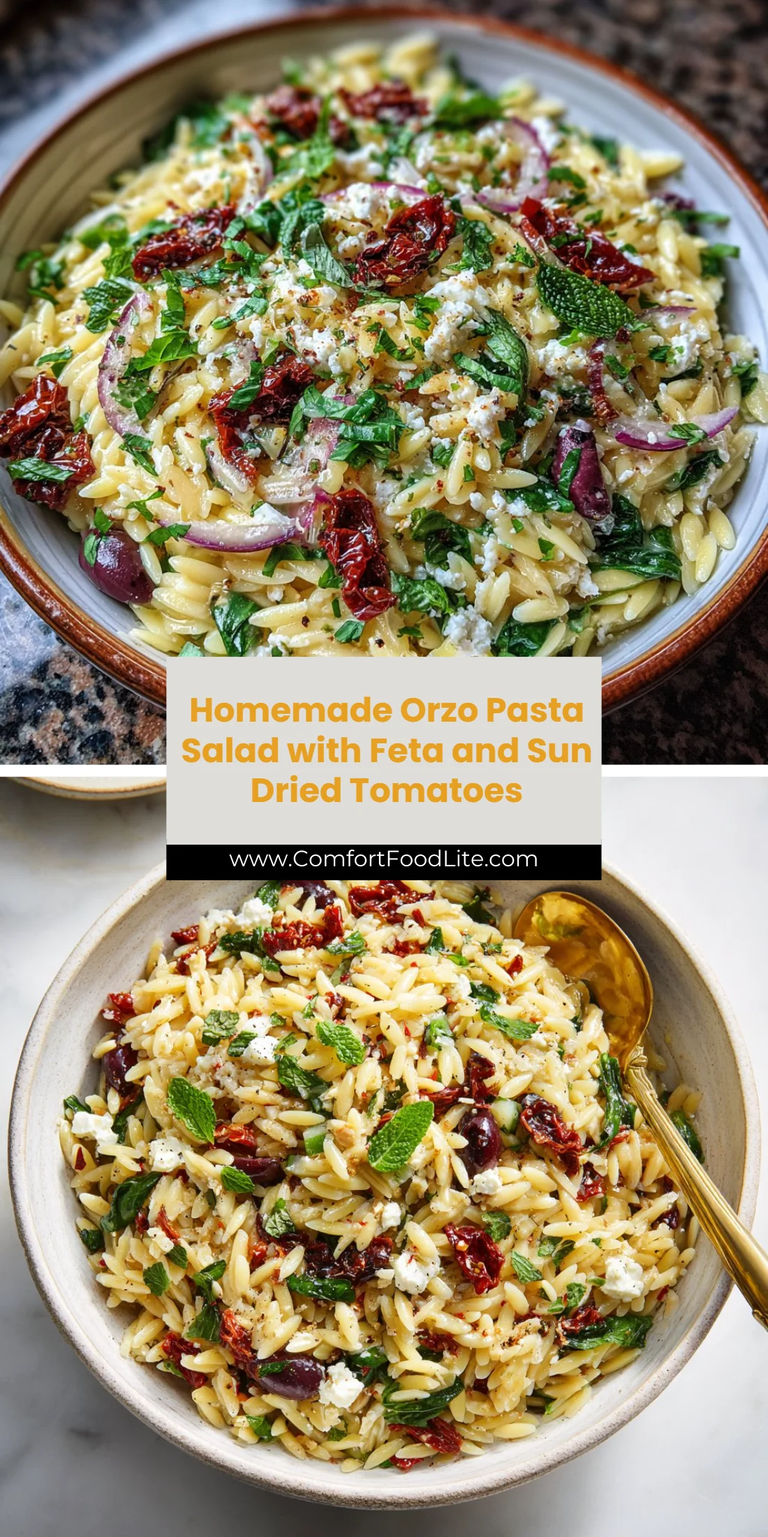 Homemade Orzo Pasta Salad with Feta and Sun Dried Tomatoes