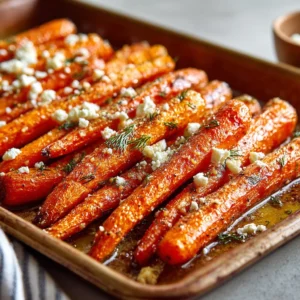 Plate of honey garlic roasted carrots garnished with fresh herbs