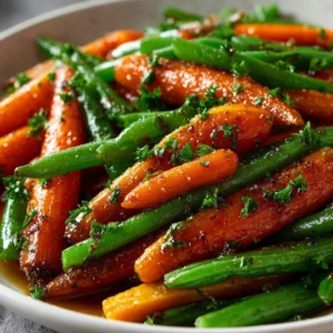 Honey glazed carrots and green beans dish served in a bowl