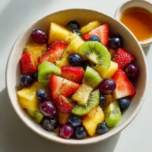 Colorful Honey Lime Rainbow Fruit Salad with fresh fruits