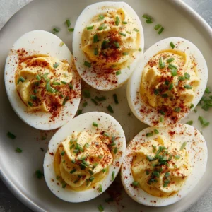 Delicious deviled eggs prepared using Ina Garten's recipe, served on a platter.