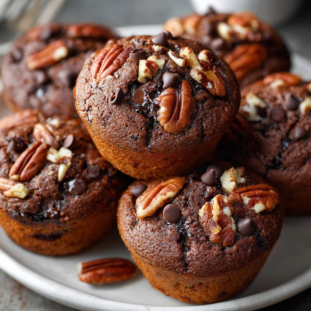 Freshly baked Derby Pie Muffins with chocolate and walnut topping