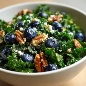 Healthy Kale Blueberry Salad with fresh ingredients and vibrant colors