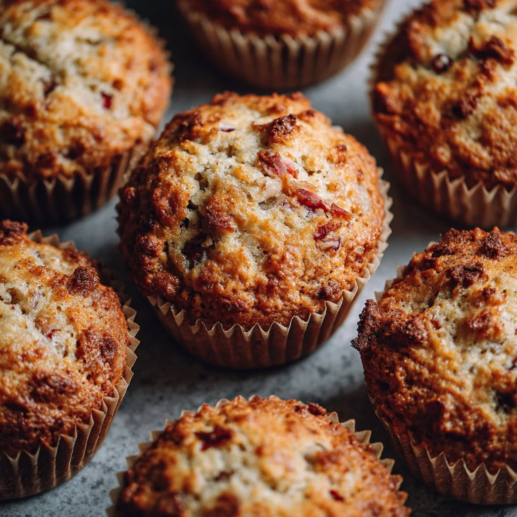 Delicious Keto Rhubarb Muffins fresh out of the oven, low-carb and healthy.