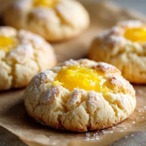 Delicious lemon curd cookies on a white plate with fresh lemons
