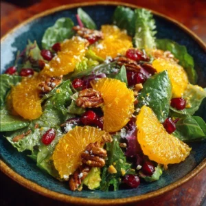 Fresh Mandarin Orange Salad with greens and a citrus dressing.