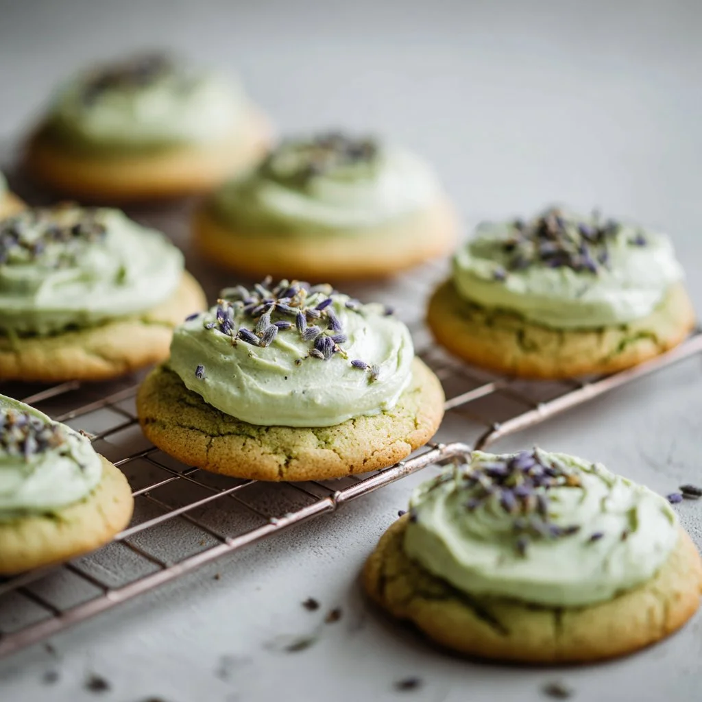 Matcha Sugar Cookies with Lavender Frosting