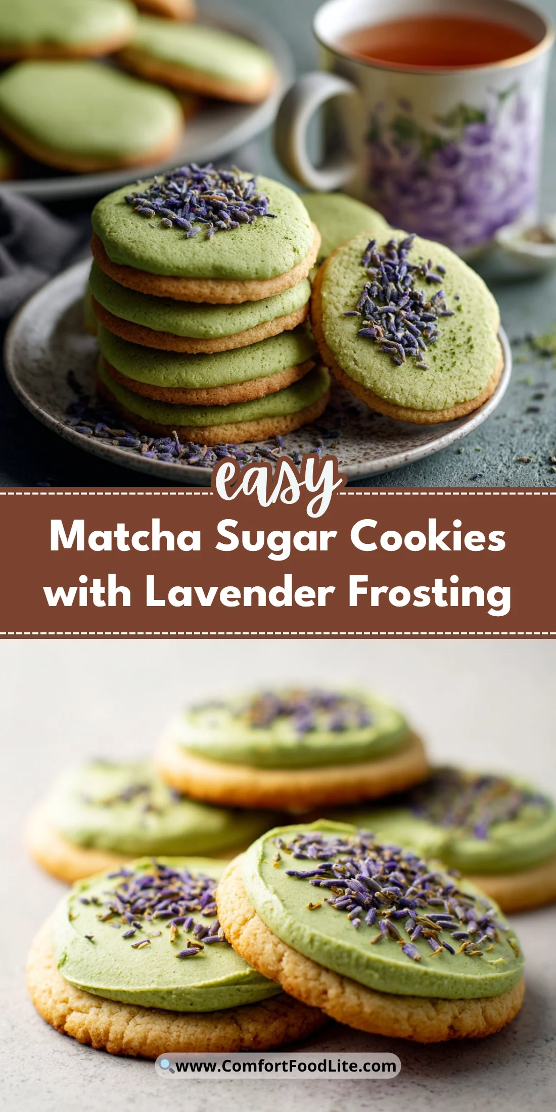 Matcha Sugar Cookies with Lavender Frosting