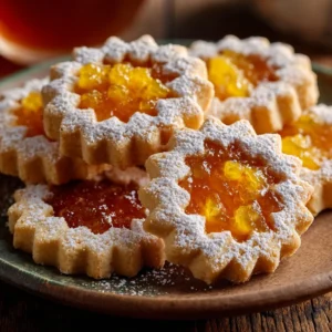 Meyer Lemon Curd Linzer Cookies with zesty lemon filling and powdered sugar topping.