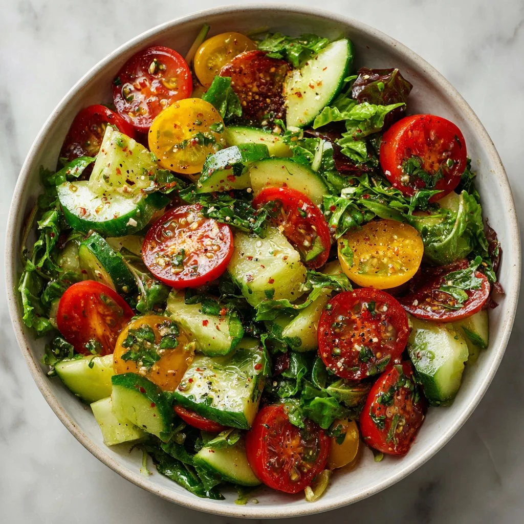 Colorful mix salad with fresh vegetables and greens for a healthy meal