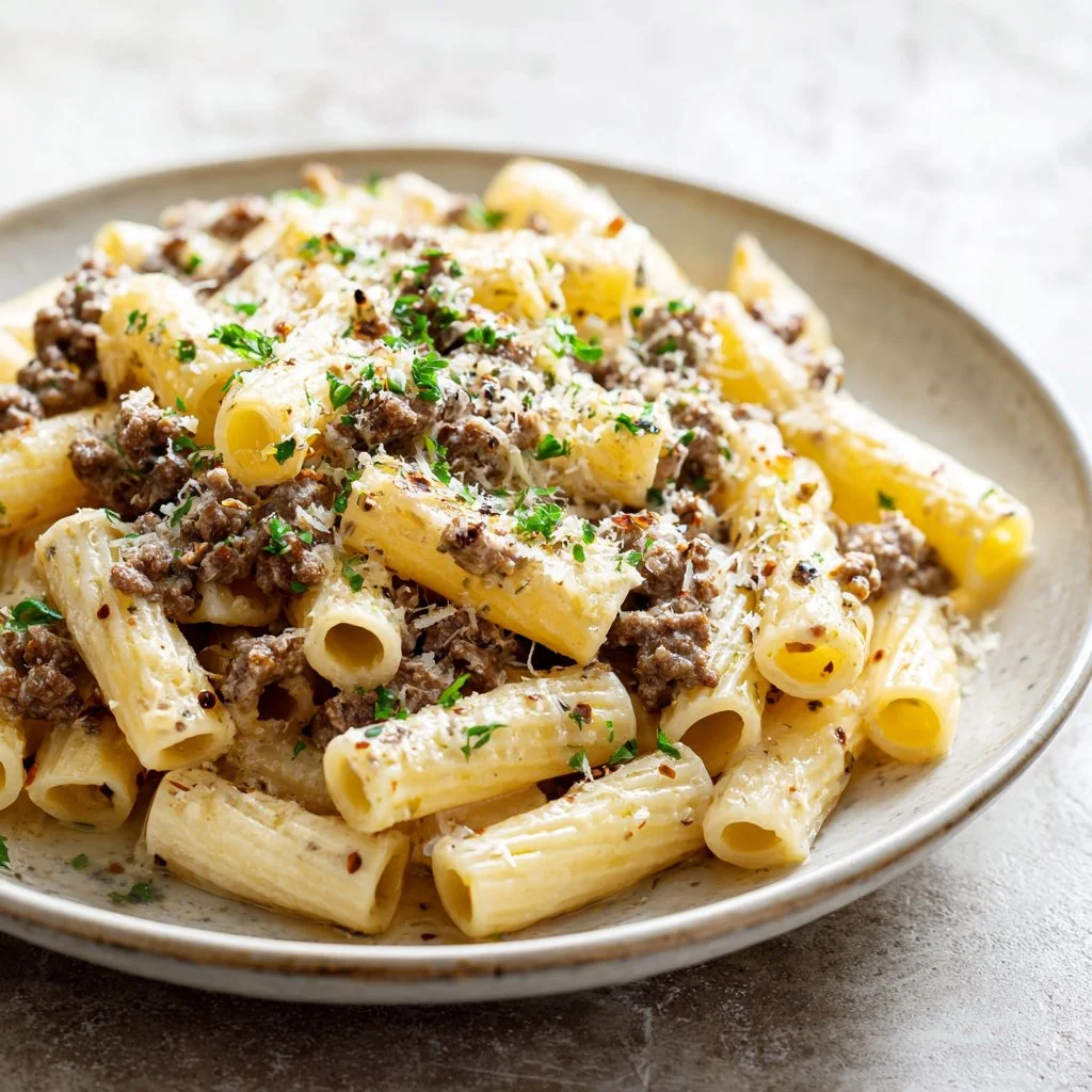 One-Pot Creamy Beef and Garlic Butter Pasta