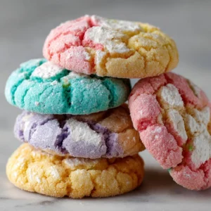 Colorful pastel crinkle cookies on a plate, showcasing their delightful texture.