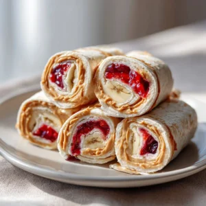 Delicious Peanut Butter & Jelly Sushi Rolls on a plate