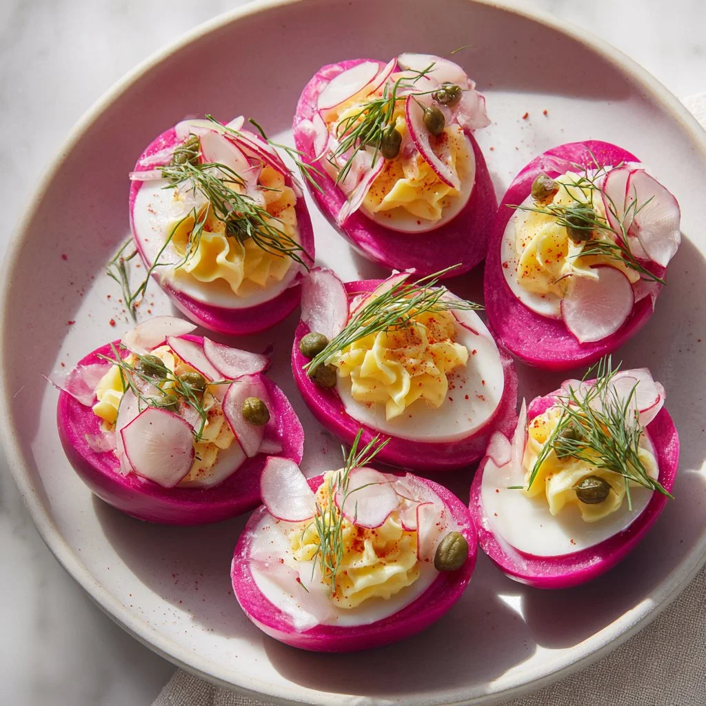 Perfectly Pink Deviled Eggs