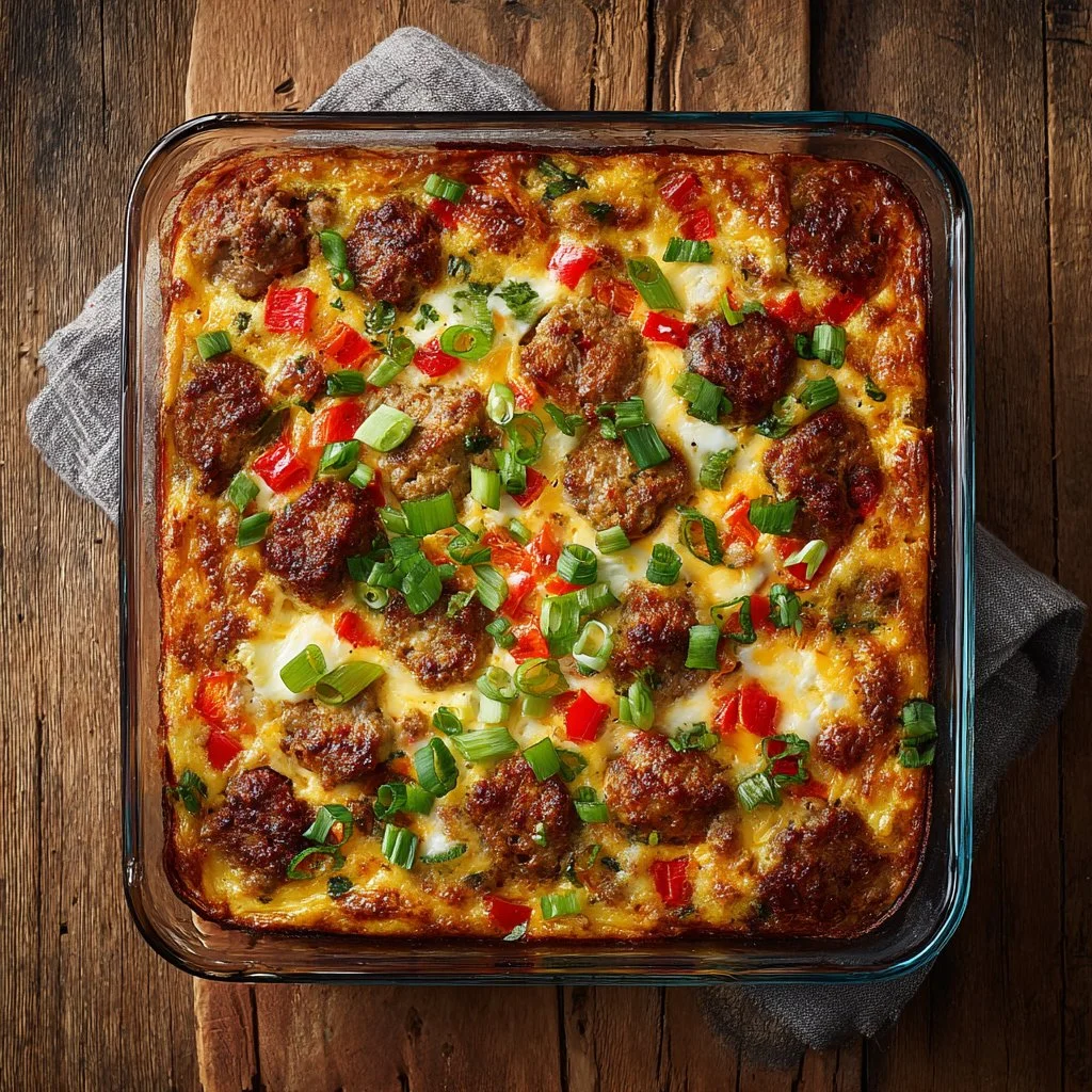 Pioneer Woman's hearty breakfast casserole ready to be served for brunch