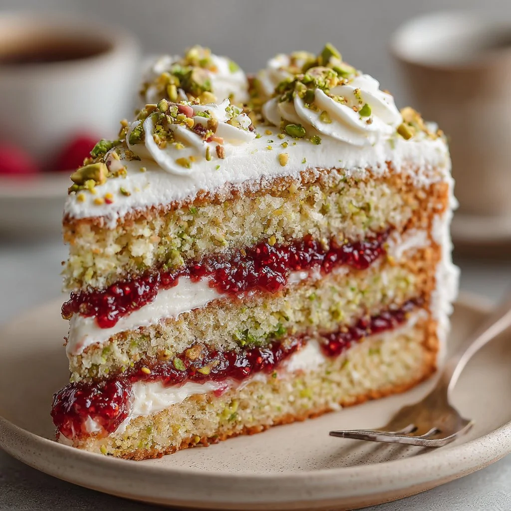 Pistachio Layer Cake with Raspberry Jam