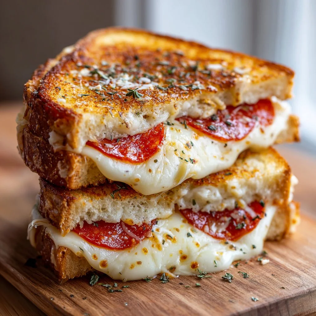Delicious Pizza Grilled Cheese Sandwiches served on a plate