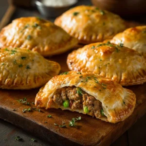 Homemade savory hand pies filled with meat and vegetables