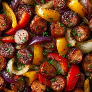 Sheet Pan Honey Garlic Kielbasa with vegetables and glaze