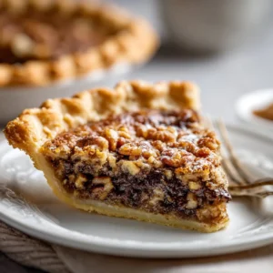 Slice of Southern Kentucky Derby chocolate walnut pie with walnuts and chocolate