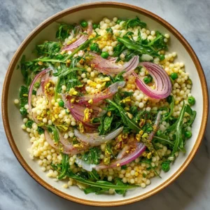 Delicious spring couscous salad with fresh vegetables and vibrant colors