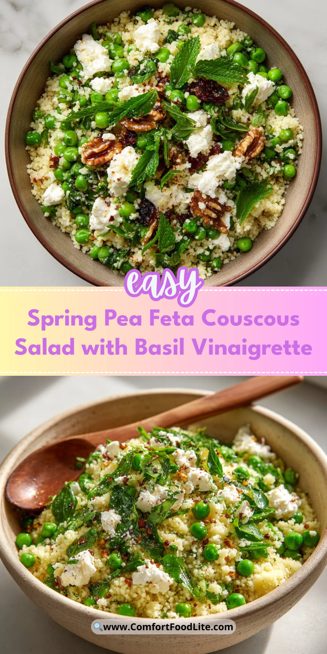 Spring Pea Feta Couscous Salad with Basil Vinaigrette