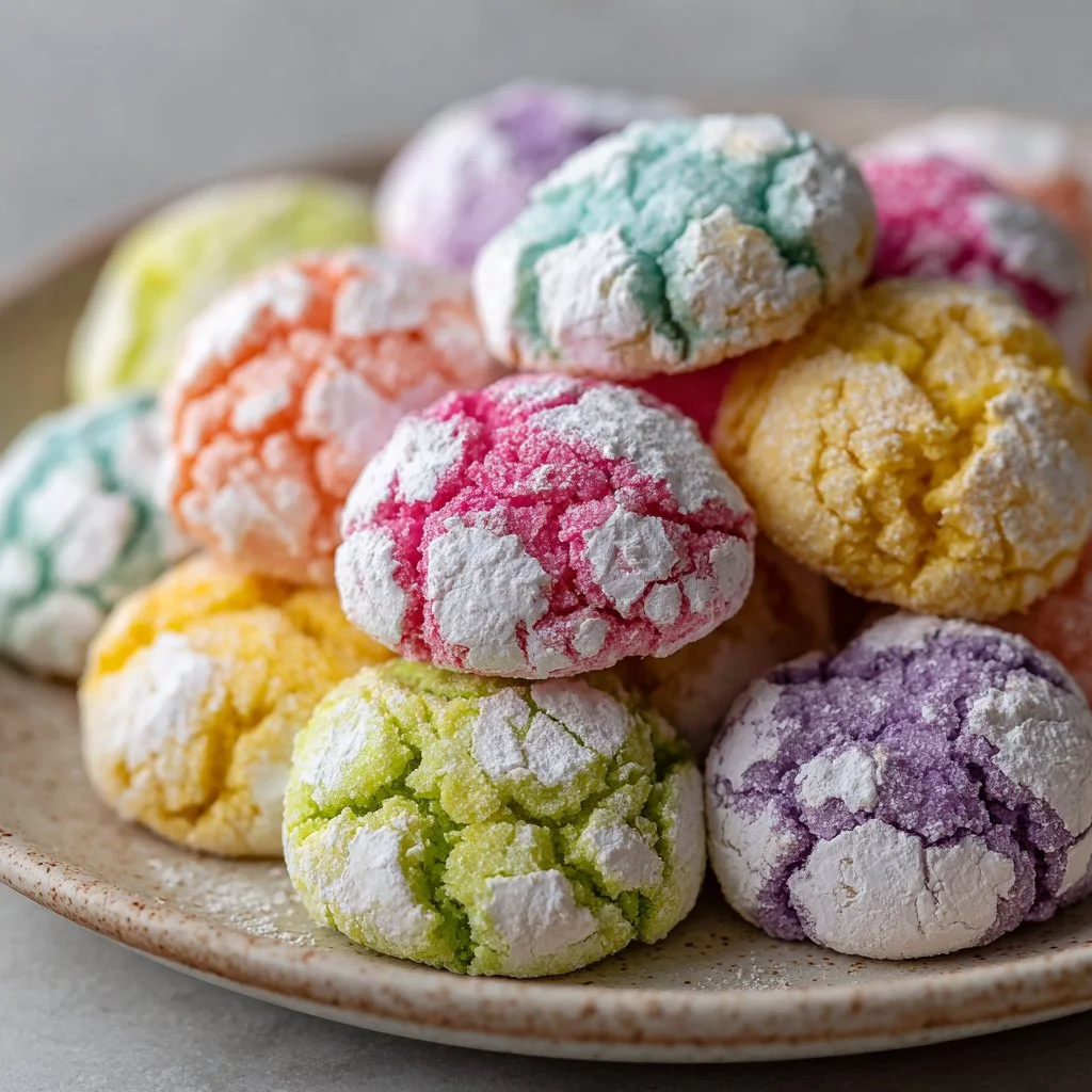 Springtime crinkle cookies with powdered sugar, perfect for festive occasions