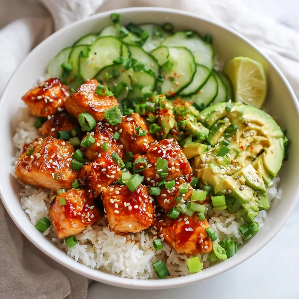 Sticky Honey Garlic Salmon Rice Bowl