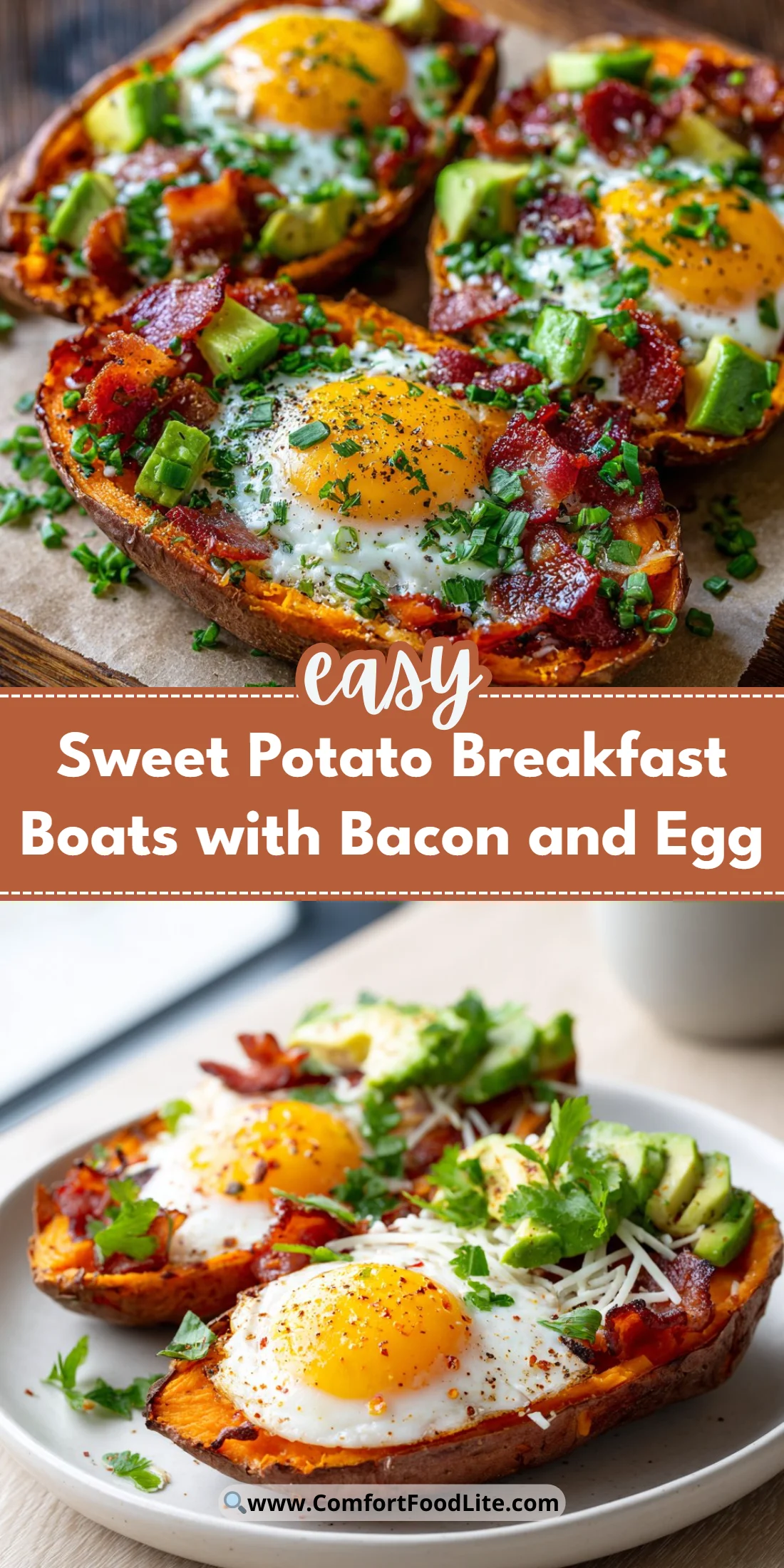 Sweet Potato Breakfast Boats with Bacon and Egg