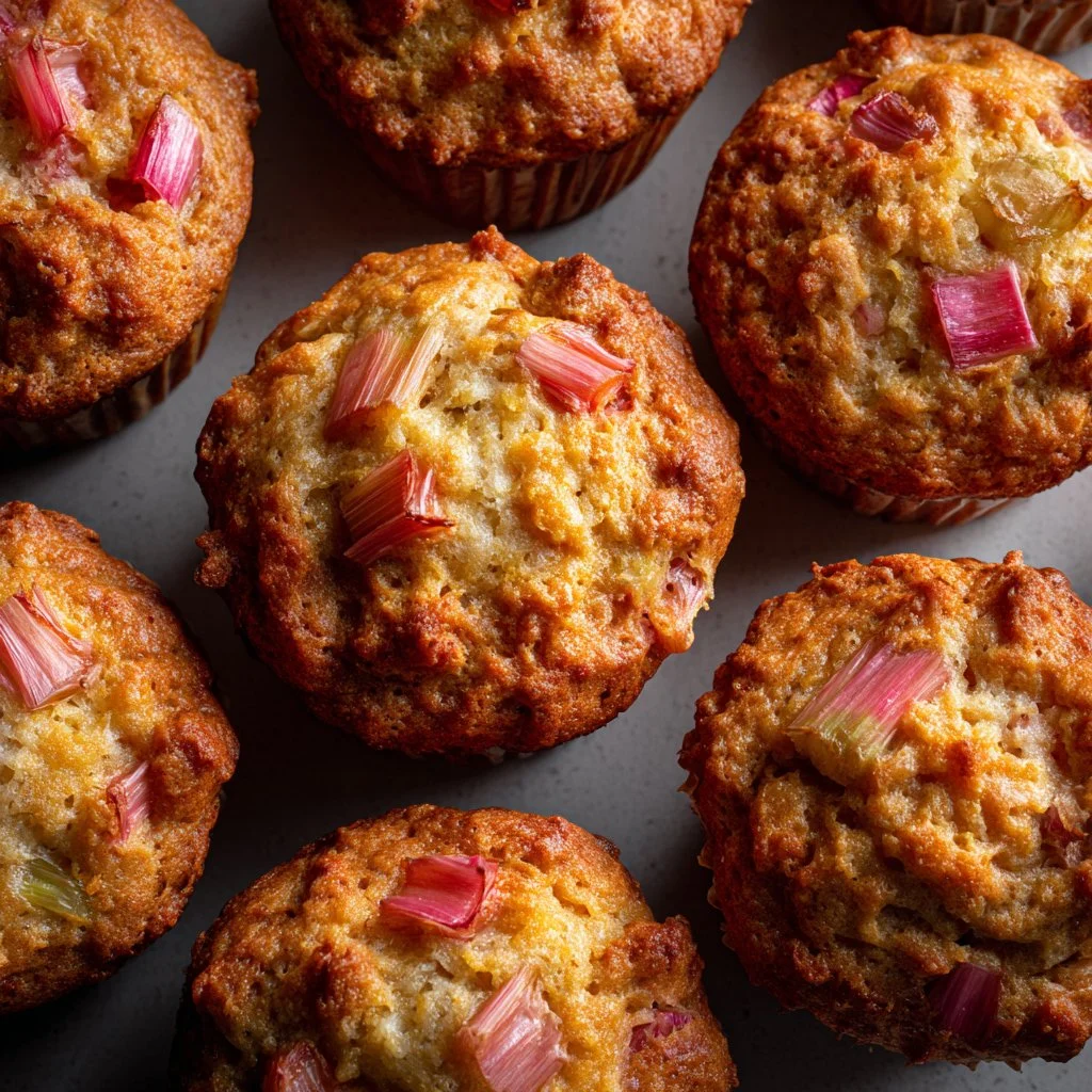 Delicious tangy rhubarb muffins made with yogurt for added moisture and flavor