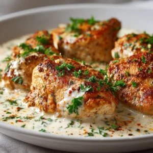 Delicious Turkish chicken served with a creamy white sauce in a vibrant dish.