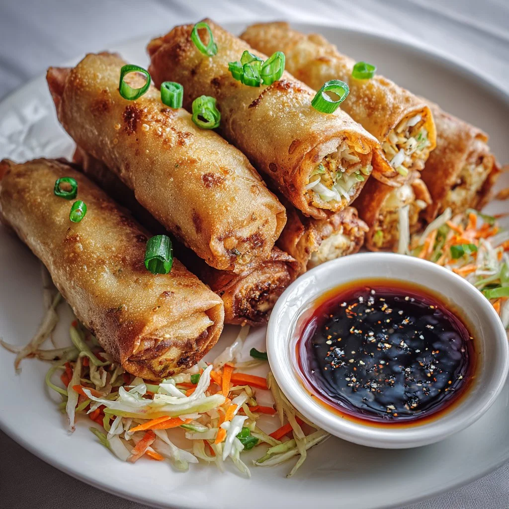 Vegan Shanghai Spring Rolls filled with fresh vegetables and herbs