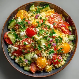 Vibrant Easter Spring Couscous Salad with fresh vegetables and herbs