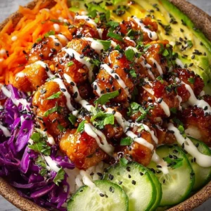 Delicious Bang Bang Chicken Bowl, a quick and easy weeknight meal
