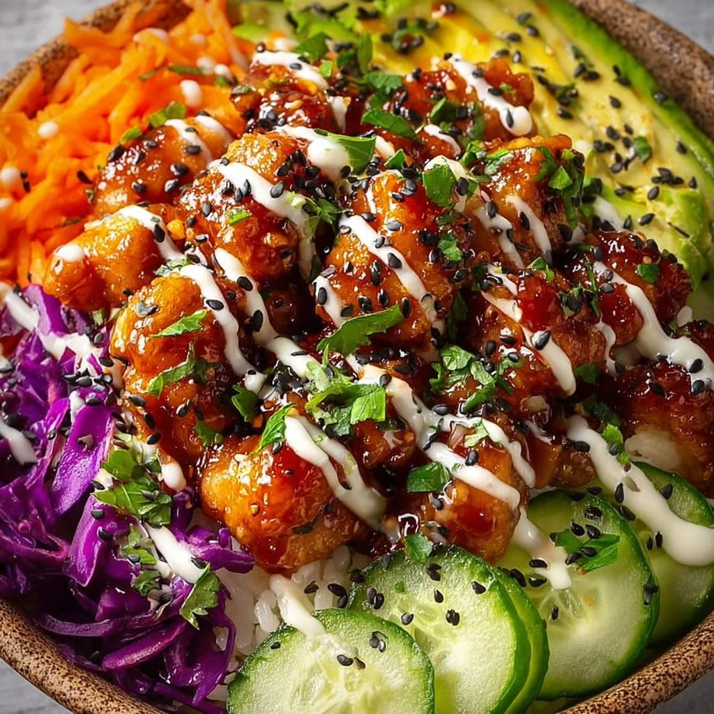 Delicious Bang Bang Chicken Bowl, a quick and easy weeknight meal