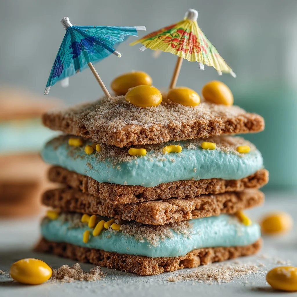 Beach Day Graham Crackers snacks on the sand with ocean view.