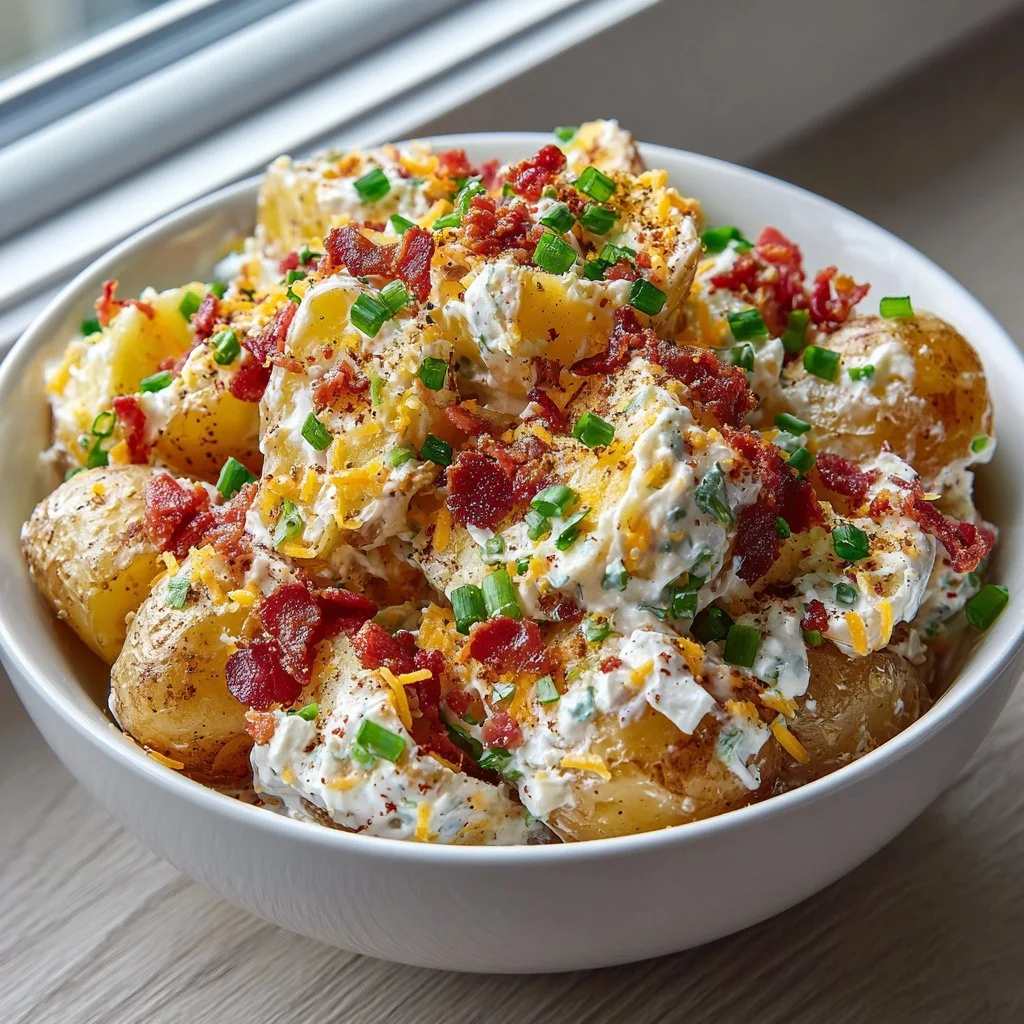 Crispy Bacon Ranch Potato Salad - FlirtyFood