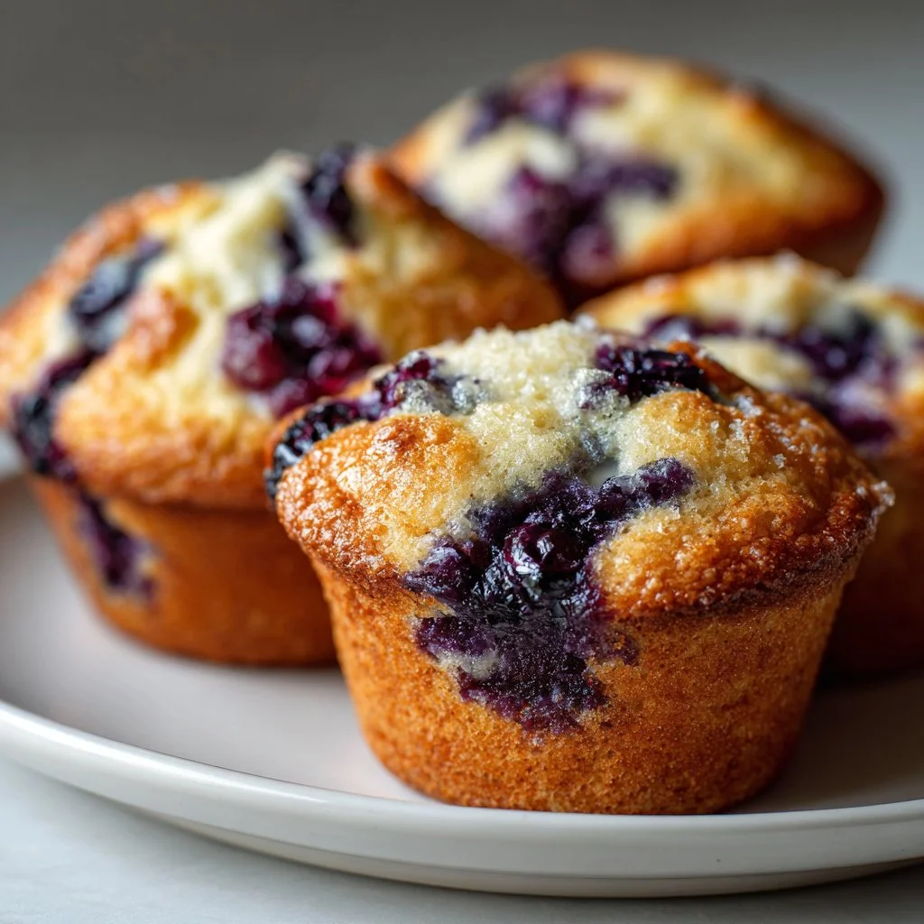 Freshly baked blueberry muffins with Greek yogurt and lemon zest
