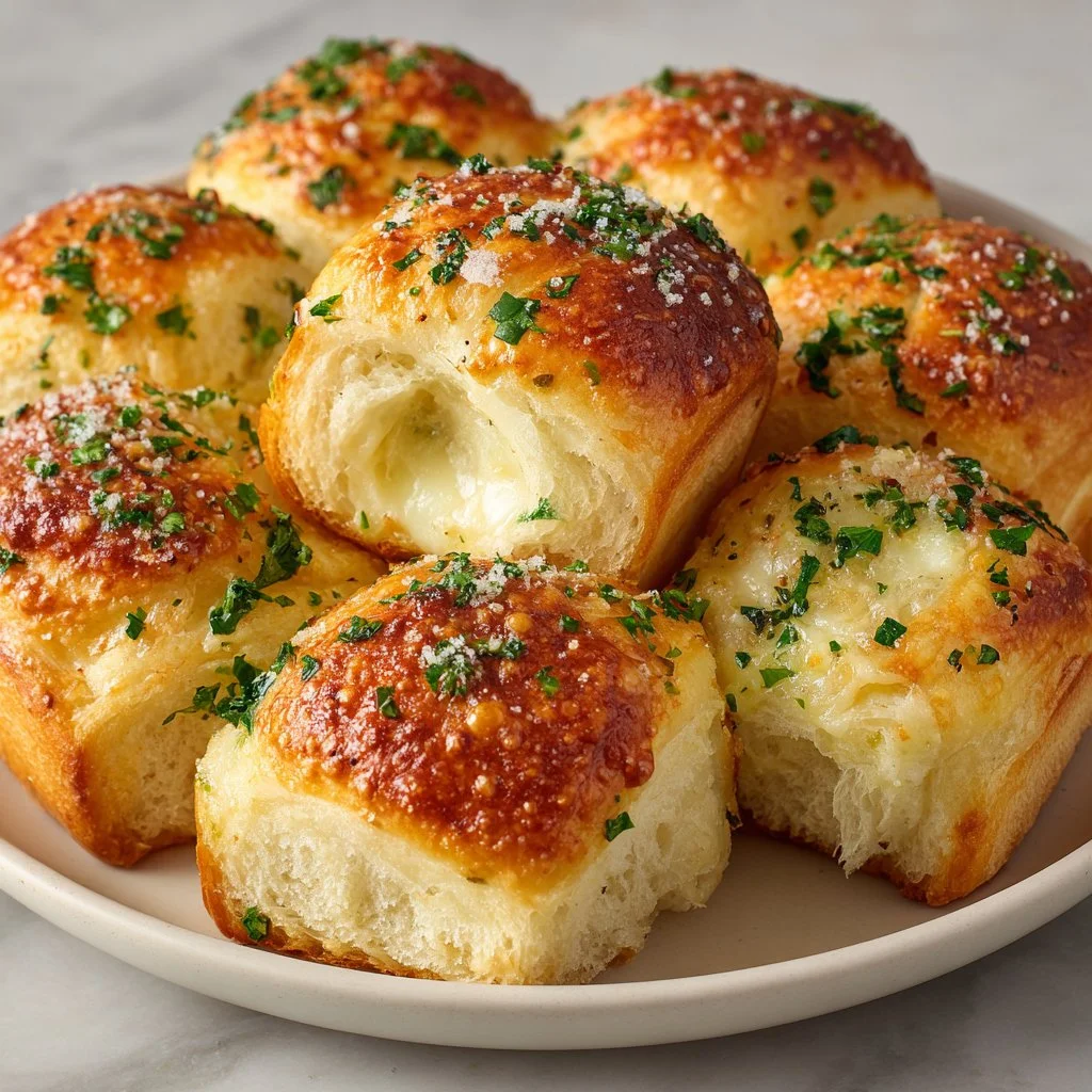 Buttery cheese garlic rolls fresh out of the oven, golden and delicious.