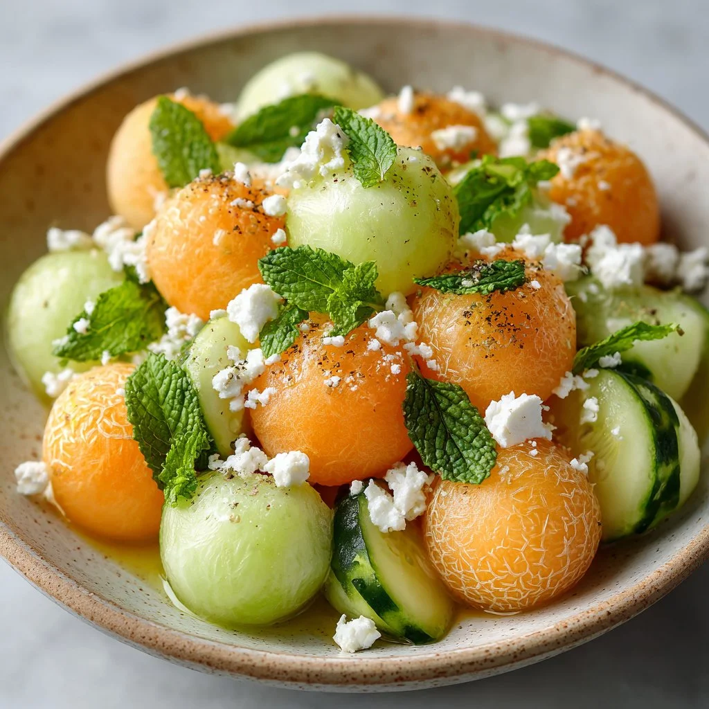 Cantaloupe Melon Salad With Cucumber & Feta