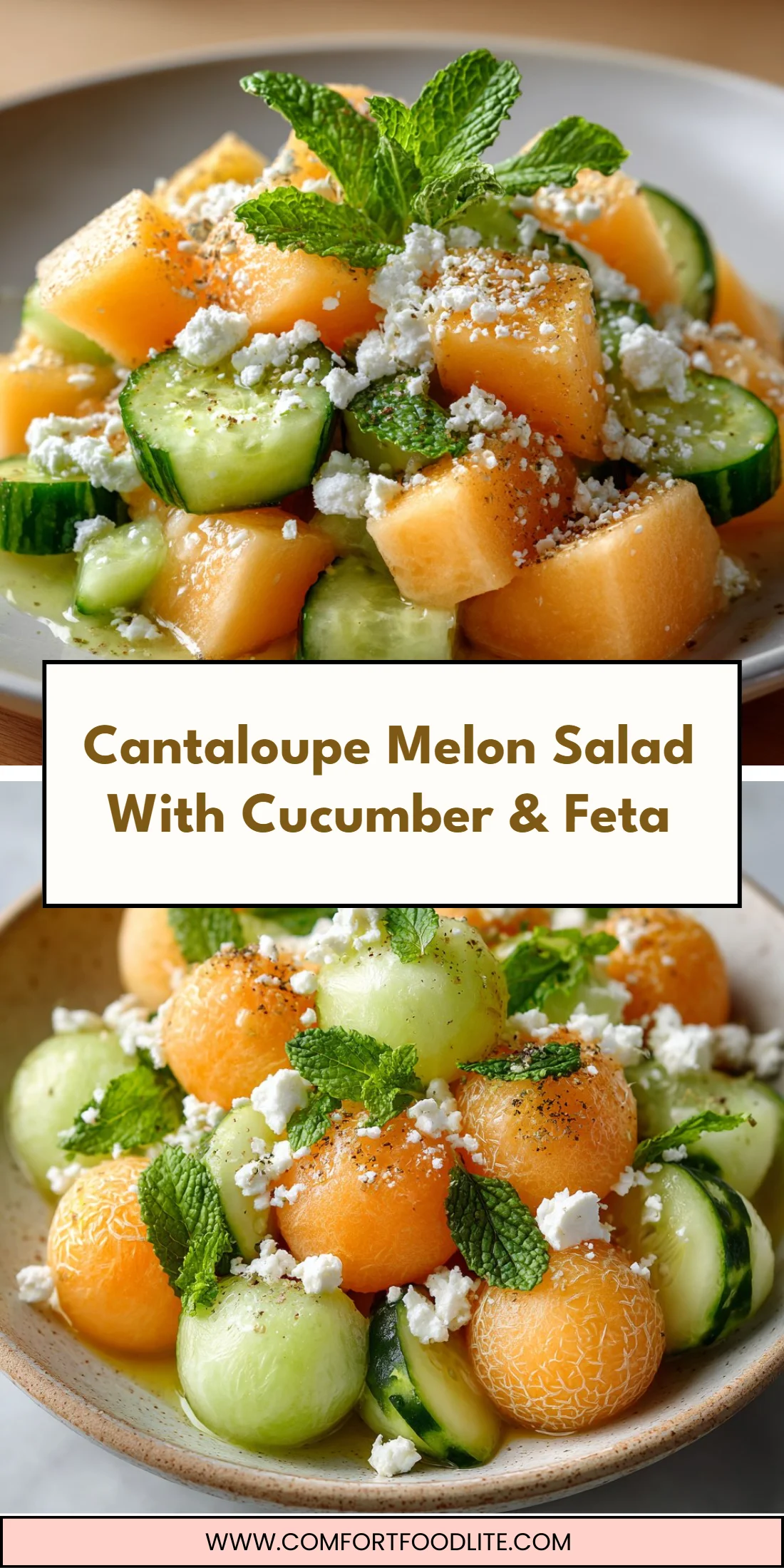 Cantaloupe Melon Salad With Cucumber & Feta