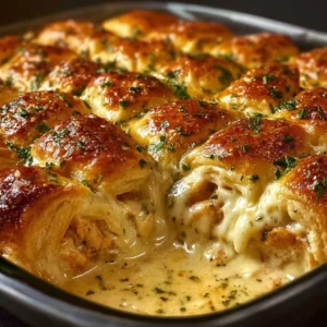 Delicious cheesy chicken crescent bake served on a plate