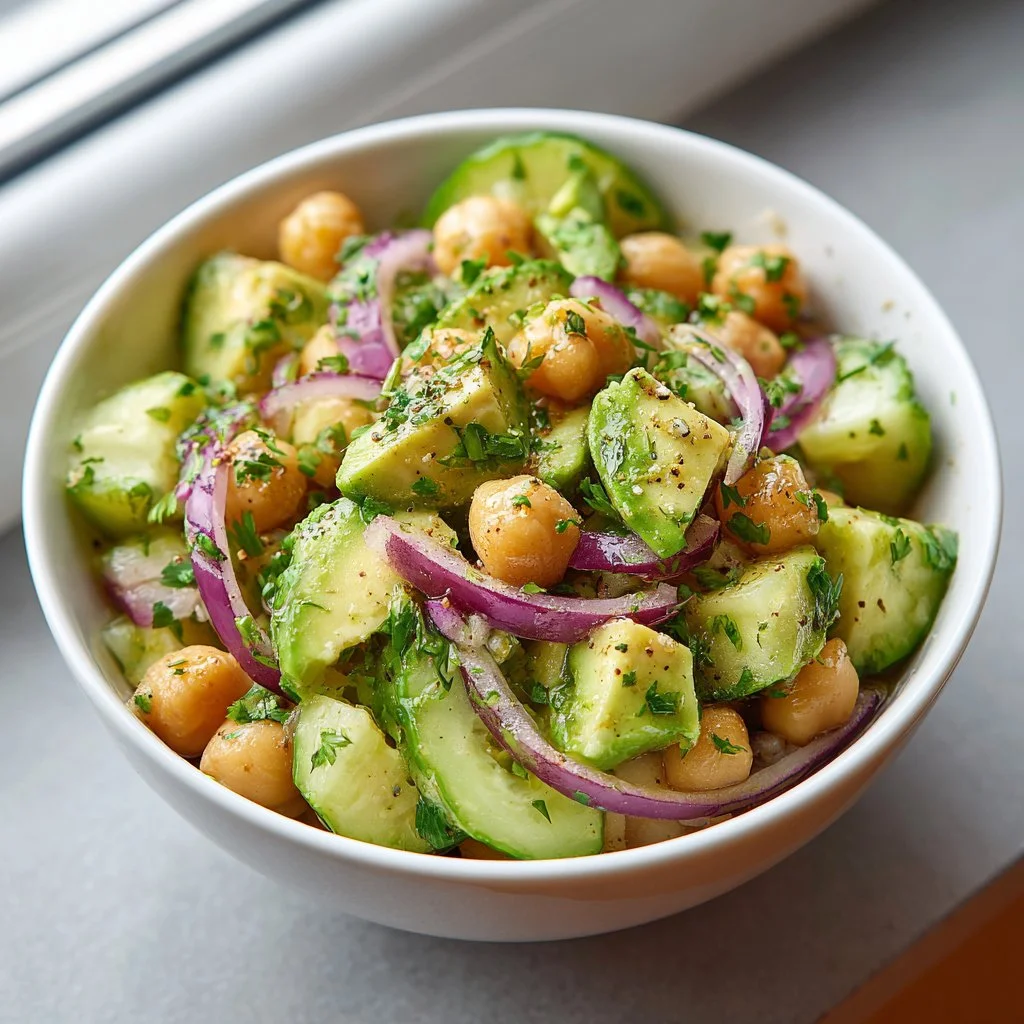 Chickpea Avocado Cucumber Salad with Lemon Dressing