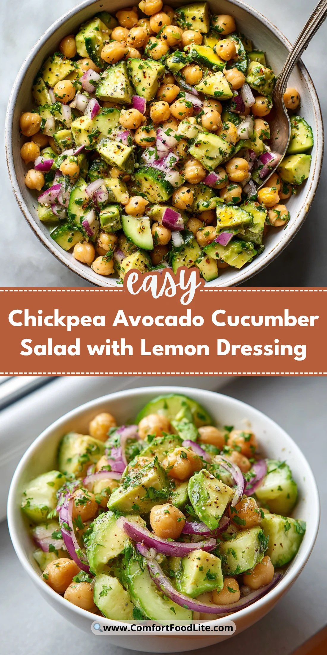 Chickpea Avocado Cucumber Salad with Lemon Dressing
