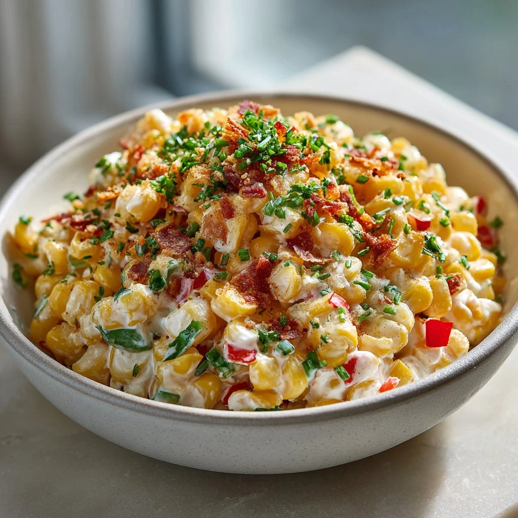 Delicious crack corn salad served as a colorful BBQ side dish